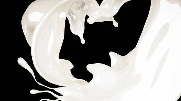 Schizzo di liquido bianco denso su fondo nero. Illustrazione 3d, rendering 3d . — Foto Stock