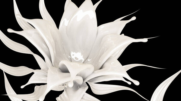 Всплеск густой белой жидкости на черном фоне. 3D иллюстрация, 3D рендеринг
.