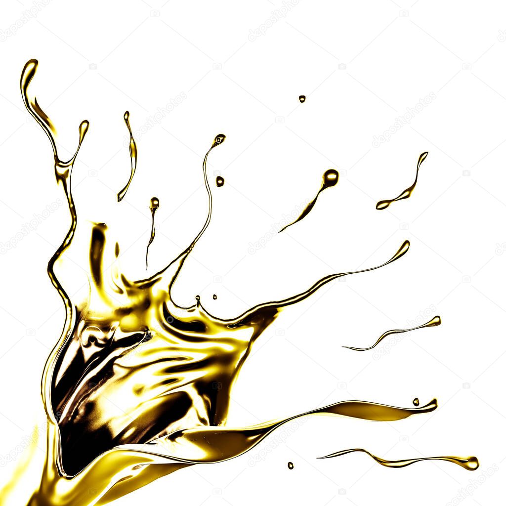 A splash of thick, golden liquid. 3d illustration, 3d rendering.