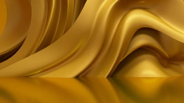 Luxus-Hintergrund mit Gold drapierten Stoff. 3D Illustration, 3D Rendering. — Stockfoto