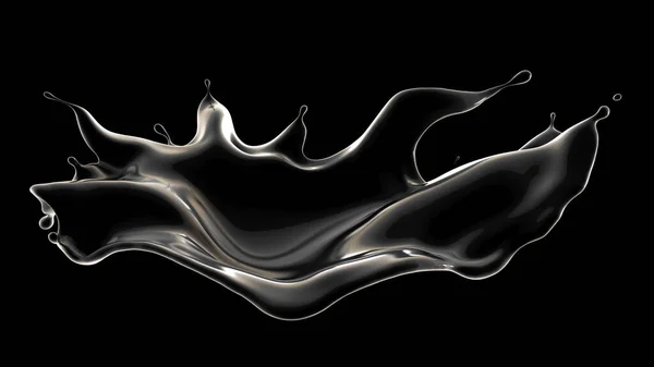 Fondo nero con spruzzi di liquido. Illustrazione 3d, rendering 3d . — Foto Stock