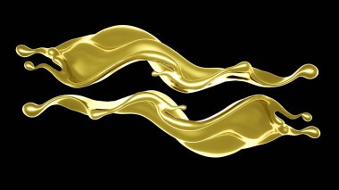 Kalın, altın bir sıvı. 3d illüstrasyon, 3d canlandırma.