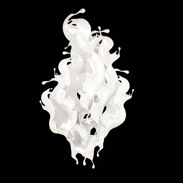 Salpicadura de líquido blanco grueso sobre un fondo negro. Ilustración 3d, representación 3d . — Foto de Stock