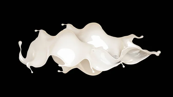 Splash de líquido branco espesso em um fundo preto. Ilustração 3d, renderização 3d . — Fotografia de Stock