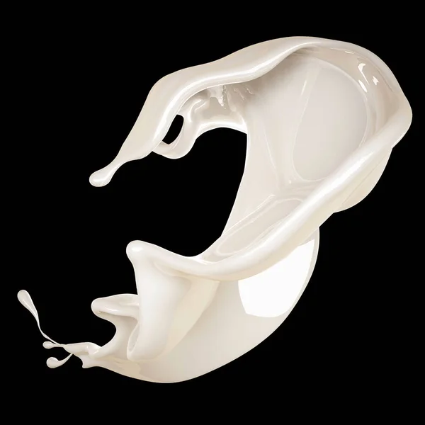 Salpicadura de líquido blanco grueso sobre un fondo negro. Ilustración 3d, representación 3d . —  Fotos de Stock