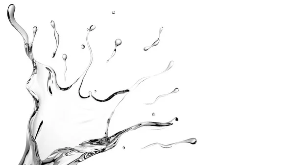 Spruzzi trasparenti su sfondo bianco, illustrazione 3d, rendering 3d . — Foto Stock