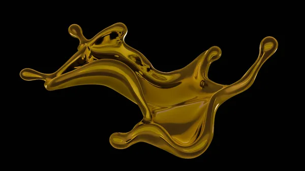 A splash of thick, golden liquid. 3d illustration, 3d rendering. — Stock Photo, Image