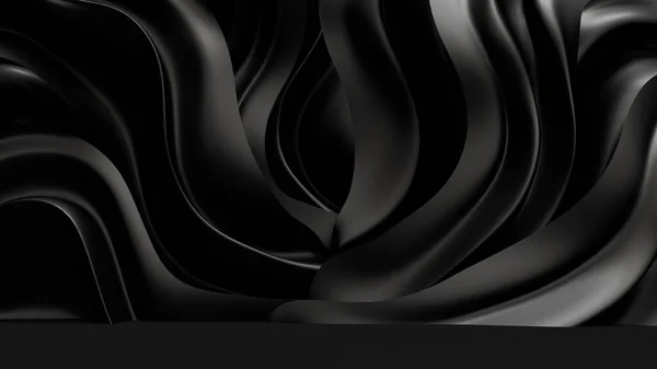 Fondo nero con tessuto drappeggiato. Illustrazione 3d, rendering 3d . — Foto Stock
