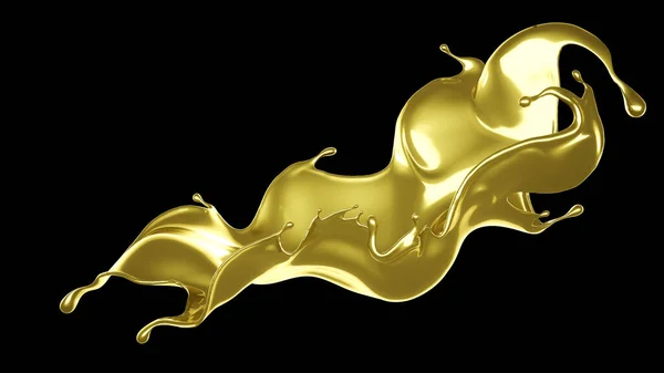 Een plons dikke, gouden vloeistof. 3d illustratie, 3d weergave. — Stockfoto