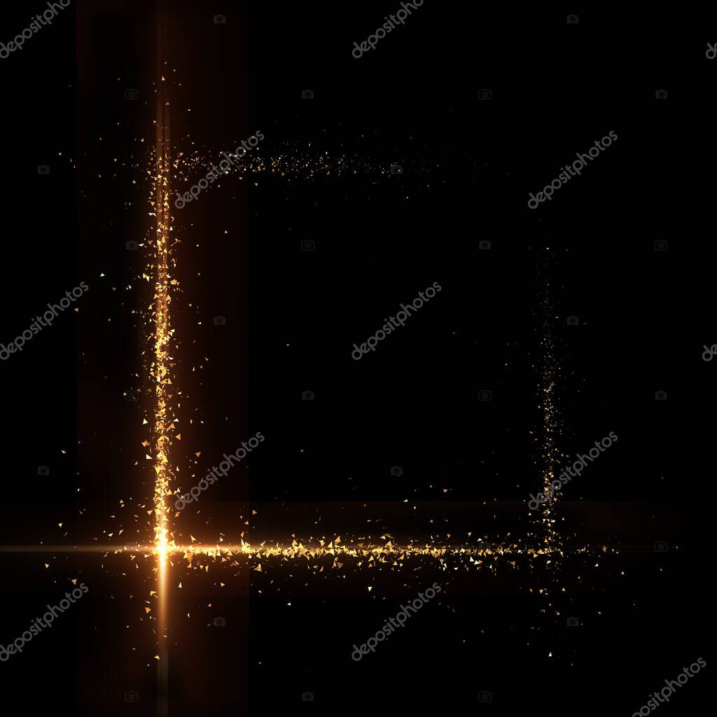 Banner blank gold particle black background. 3d rendering 3d illustration.