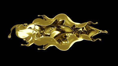 Kalın, altın bir sıvı. 3d illüstrasyon, 3d canlandırma.