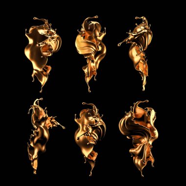 Mistik lüks sıçrama, altın parıldayan inci gözlüklü. 3d illüstrasyon, 3d canlandırma.