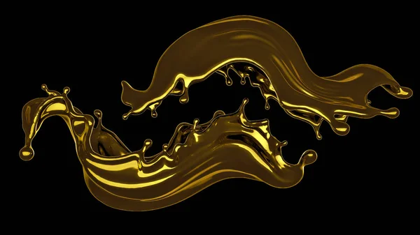 A splash of thick, golden liquid. 3d illustration, 3d rendering. — Stock Photo, Image