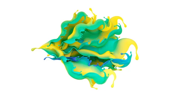 Hermosa salpicadura multicolor de líquido o pintura. Ilustración 3D, visualización 3D . — Foto de Stock
