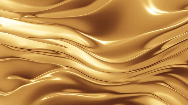 Zlaté hedvábí nebo tkanina s kovovými zlatými reflexy. Luxusní pozadí pro váš projekt. 3D ilustrace, 3D vykreslování. — Stock fotografie