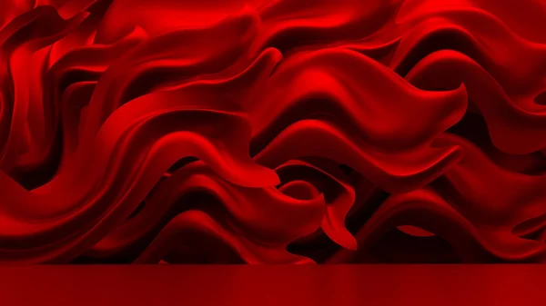 Sfondo rosso con tessuto drappeggiato. Illustrazione 3d, rendering 3d . — Foto Stock