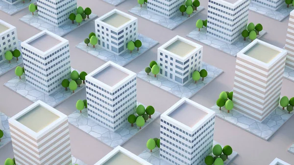 Modelo de la ciudad con edificios residenciales. Ilustración 3d, representación 3d . — Foto de Stock