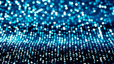 Parlak soyut arkaplan, mavi kıvılcımlar ve röfleler. 3d illüstrasyon, 3d canlandırma.