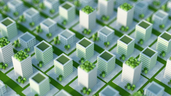 Modelo de la ciudad con edificios residenciales. Ilustración 3d, representación 3d . — Foto de Stock