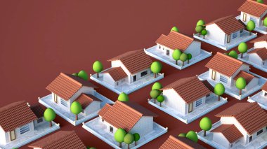 Köy köyü. 3d illüstrasyon, 3d canlandırma.