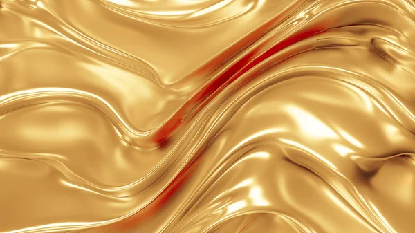 Zlaté hedvábí nebo tkanina s kovovými zlatými reflexy. Luxusní pozadí pro váš projekt. 3D ilustrace, 3D vykreslování. — Stock fotografie