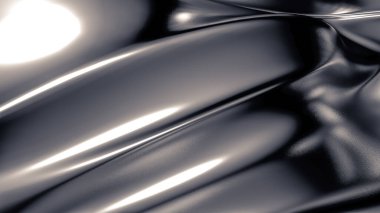 Pliseli, kumaşlı ve kıvrımlı lükslü gri bir arka plan. 3d illüstrasyon, 3d canlandırma.