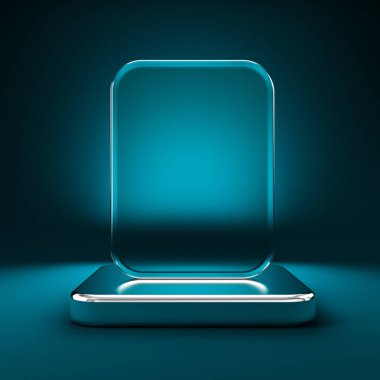 Sembollü bir arka plan, bir simge ve bir kaide. Ünlem Noktası 3d illüstrasyon, 3d canlandırma.