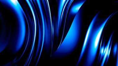 Pliseli ve bukleli zarif koyu mavi arka plan. 3d illüstrasyon, 3d canlandırma.