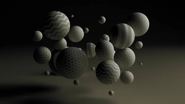 ボールと黒の背景。3Dイラスト, 3Dレンダリング. — ストック写真