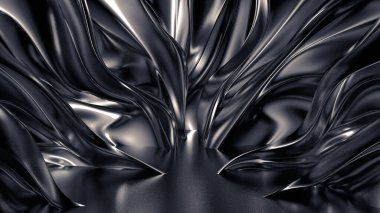 Pliseli, kumaşlı ve kıvrımlı lükslü gri bir arka plan. 3d illüstrasyon, 3d canlandırma.