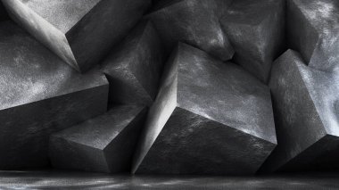 Taş ve beton desenli endüstriyel grunge stüdyosu. 3d illüstrasyon, 3d canlandırma.