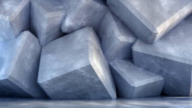Taş ve beton desenli endüstriyel grunge stüdyosu. 3d illüstrasyon, 3d canlandırma.