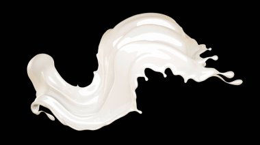 Siyah arka planda kalın beyaz bir sıvı sıçradı. 3d illüstrat