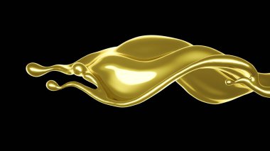 Kalın, altın bir sıvı. 3d illüstrasyon, 3d canlandırma.