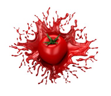 Güzel kırmızı arka plan, izole edilmiş domates ve sulu su.