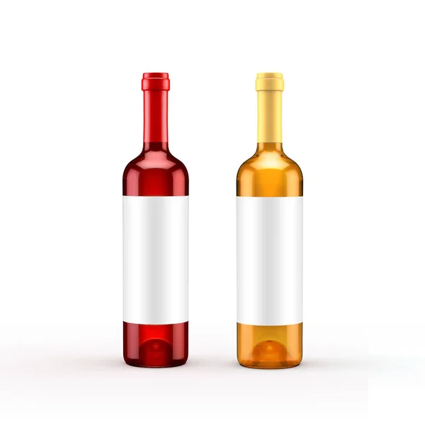 Fehér, izolált vörösboros üveg. 3D illusztráció, 3D-s renderelés. — Stock Fotó
