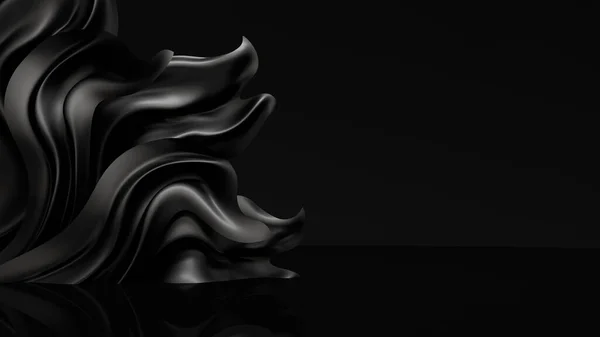 Schwarzer Hintergrund mit drapiertem Stoff. 3D Illustration, 3D Renderer — Stockfoto