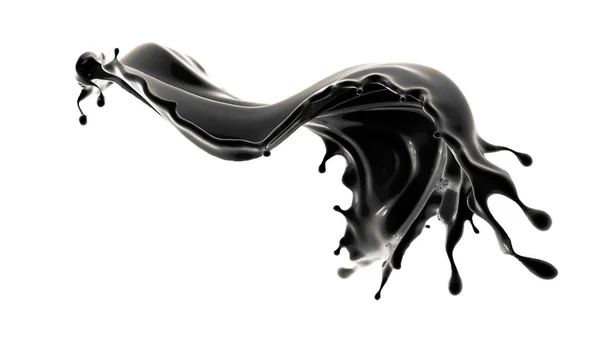 黒い液体のスプラッシュ。3Dイラスト, 3Dレンダリング. — ストック写真