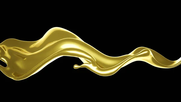 Una spruzzata di liquido denso e dorato. Illustrazione 3d, rendering 3d . — Foto Stock