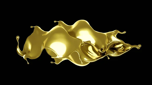 Сплеск товстої, золотої рідини. 3d ілюстрація, 3d візуалізація . — стокове фото