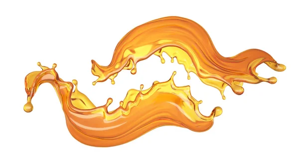 Salpicadura aislada de jugo de naranja sobre un fondo blanco. Ilustración 3d — Foto de Stock