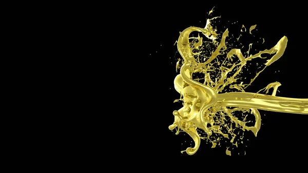 A splash of thick, golden liquid. 3d illustration, 3d rendering. — Stock Photo, Image