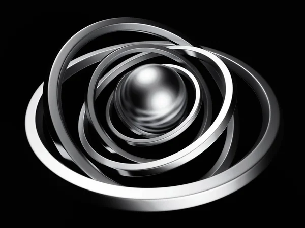 Futuristico sfondo nero metallizzato con anelli. Illustrazione 3d — Foto Stock