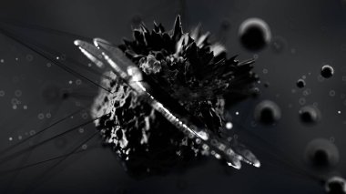 Fantastik, soyut, siyah, uzay arkaplanı. 3d illüstrasyon, 3d canlandırma.