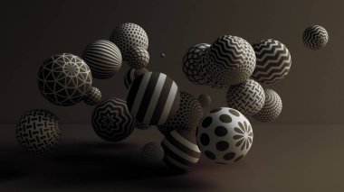 Toplarla siyah arkaplan. 3d illüstrasyon, 3d canlandırma.