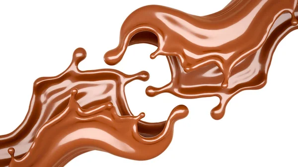 Salpicadura de chocolate aislado sobre un fondo blanco. Ilustración 3d, representación 3d . — Foto de Stock