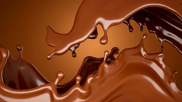 Fond éclaboussé au chocolat brun. Illustration 3d, rendu 3d — Photo