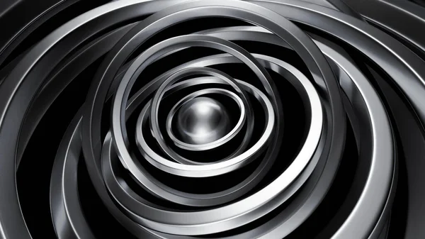 Futuristic metallic black background with rings. 3d illustration