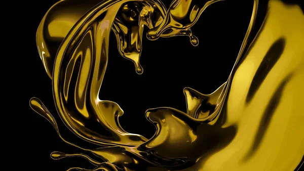 Un chorrito de líquido dorado y espeso. Ilustración 3d, representación 3d . — Foto de Stock