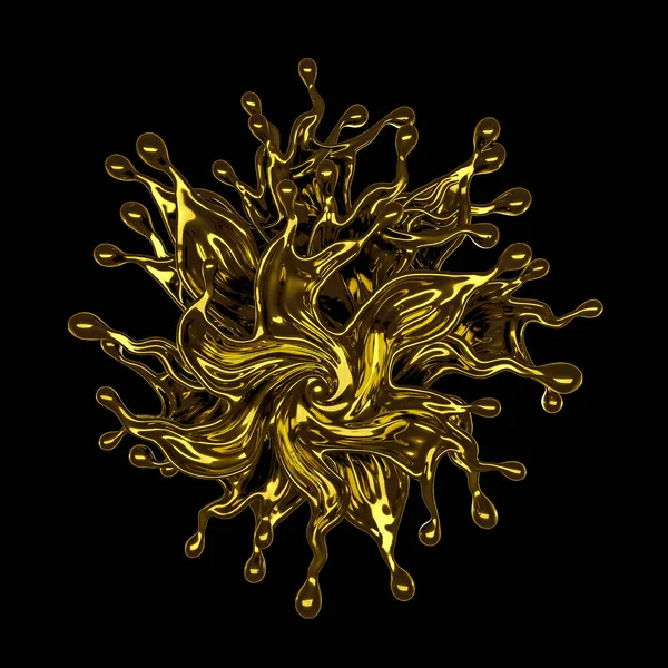 Ett stänk av tjock, gyllene vätska. 3D-illustration, 3D-återgivning. — Stockfoto
